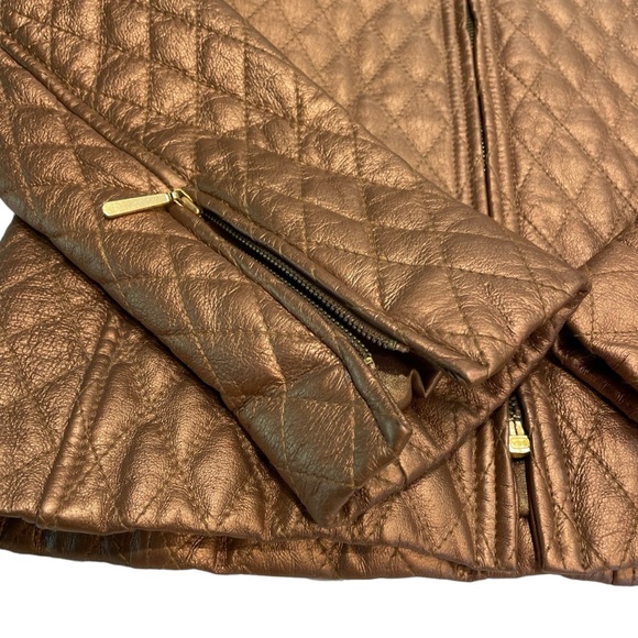 NEW Vintage 80s 90s Blushe Impressions Gold Quilted Leather Zipper Jacket w/belt - Picture 6 of 14